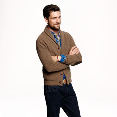 Lambswool shawl-collar elbow-patch sweater