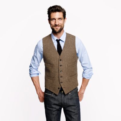 Ludlow vest in harvest herringbone English wool