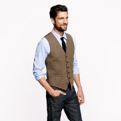 Ludlow vest in harvest herringbone English wool