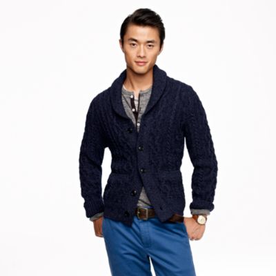 Textured slub cotton cable cardigan