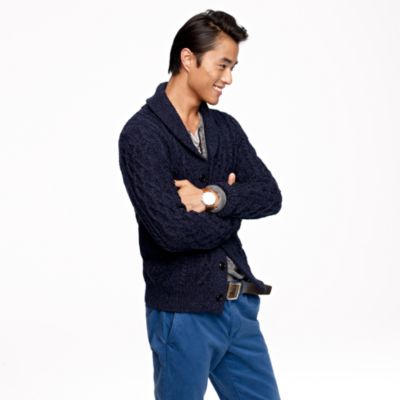 Textured slub cotton cable cardigan