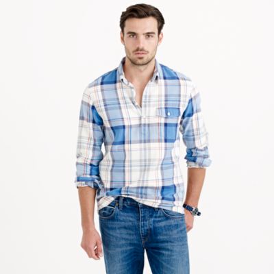 Flannel popover shirt in adriatic sea plaid