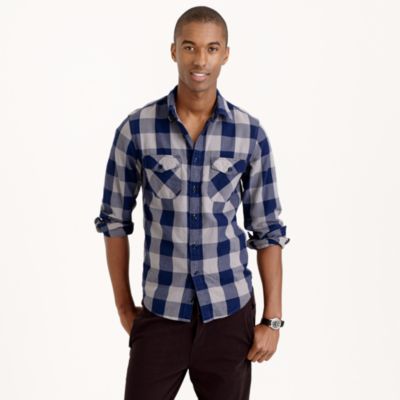 Herringbone flannel shirt in navy gingham