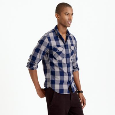 Herringbone flannel shirt in navy gingham