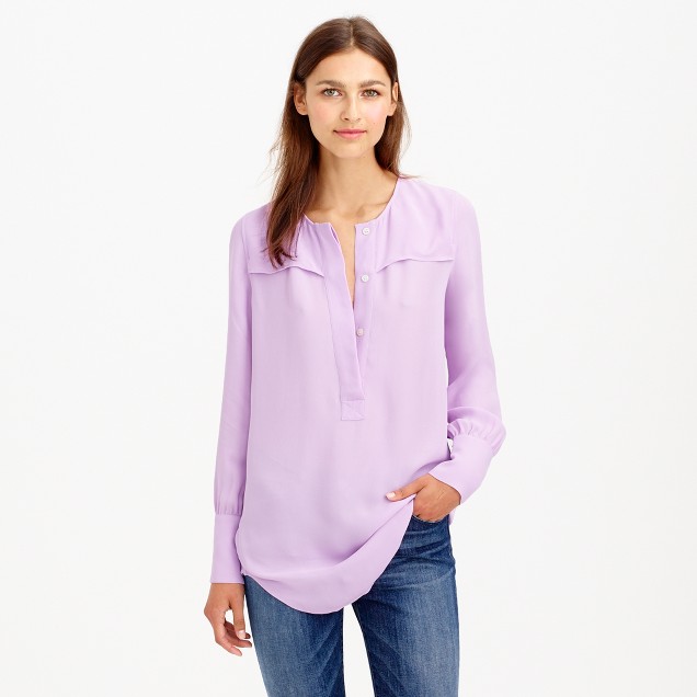 Covered-button crepe blouse : | J.Crew