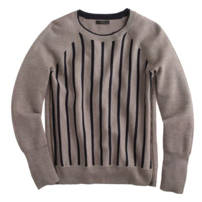 Merino doublezip baseball sweater in stripe J.Crew