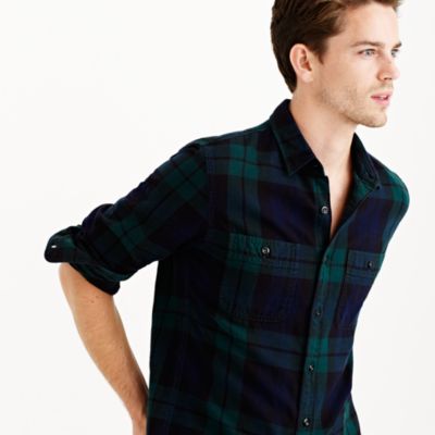 Herringbone flannel shirt in Black Watch plaid