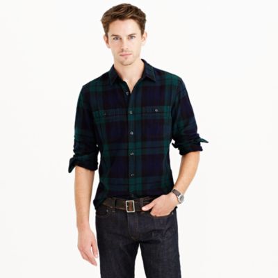 Herringbone flannel shirt in Black Watch plaid