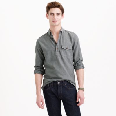 Brushed flannel popover shirt in herringbone