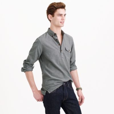 Brushed flannel popover shirt in herringbone