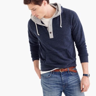 Tall brushed fleece henley hoodie