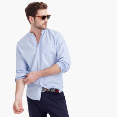 Secret Wash band-collar shirt in end-on-end cotton
