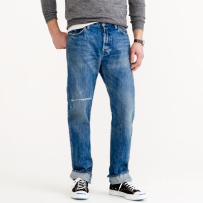 Chimala&reg; Cone Denim selvedge jean in light repair wash