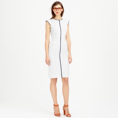 Petite patch-pocket sheath dress in tipped linen