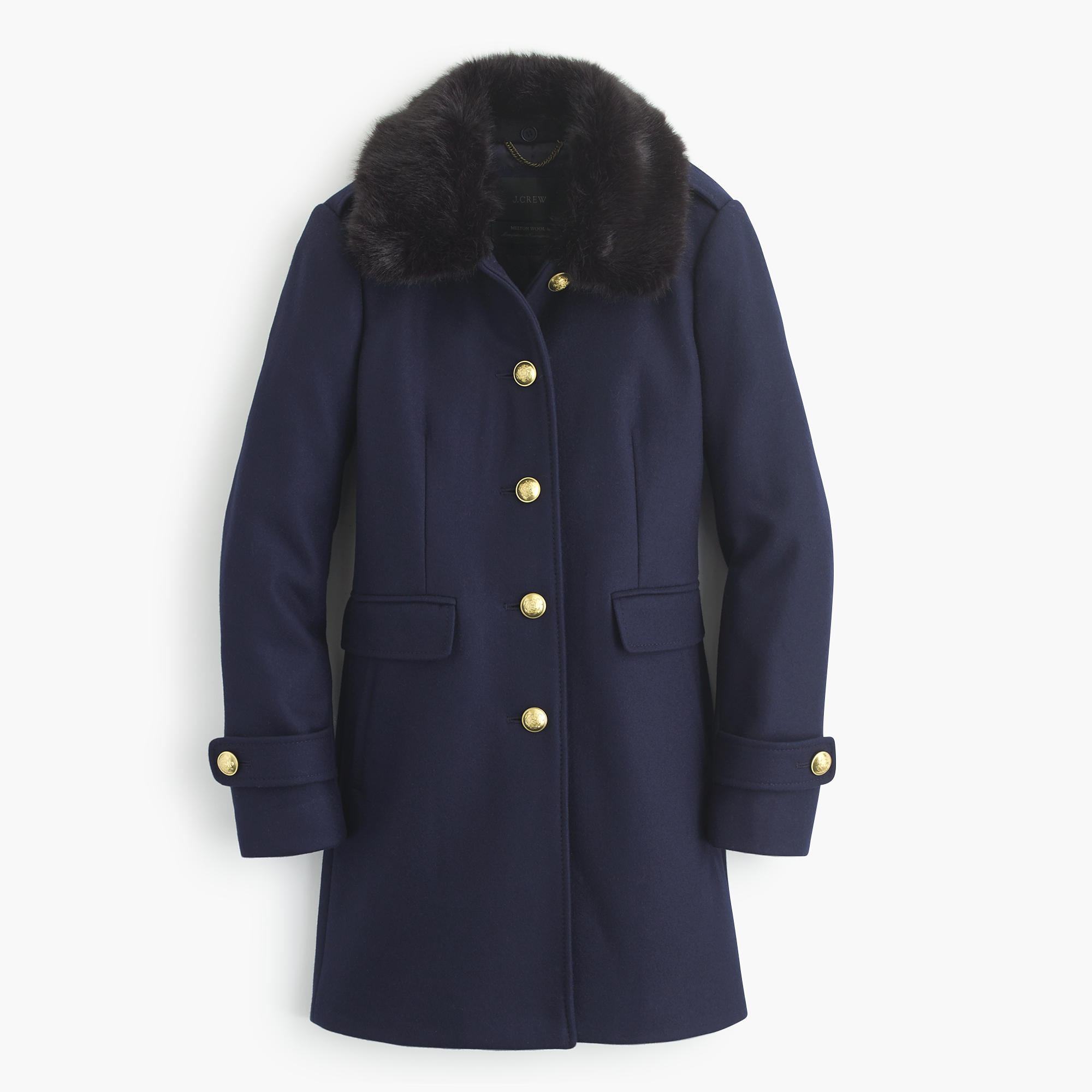 Wool melton military coat with faux-fur collar : | J.Crew