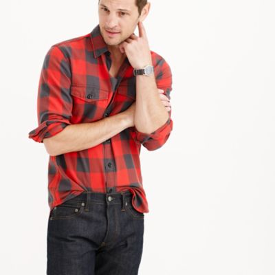 Tall herringbone flannel shirt in buffalo check