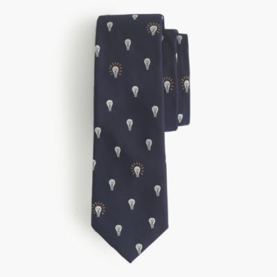 English silk tie with embroidered lightbulbs