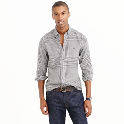 Slim cotton-wool elbow-patch shirt in glen plaid