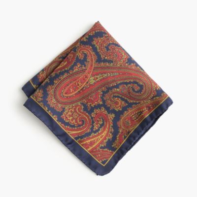 Italian silk pocket square in vintage navy paisley