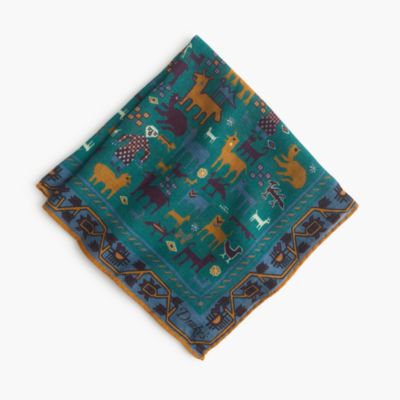 Drake's&reg; Italian wool-silk pocket square in Southwestern print