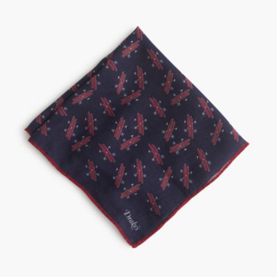 Drake's&reg; Italian wool-silk pocket square in ski print