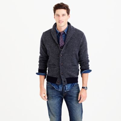 Textured lambswool shawl-collar cardigan sweater