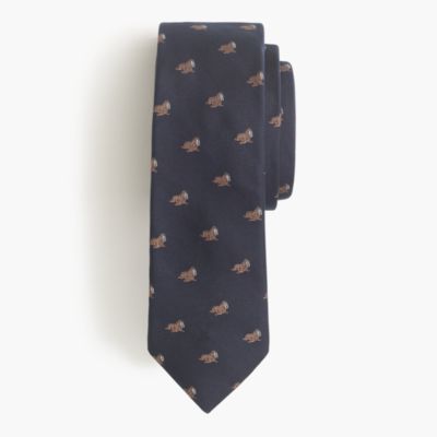 Italian silk tie with embroidered walruses