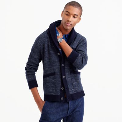 Textured cotton shawl-collar cardigan sweater