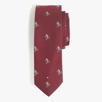 English silk tie with embroidered skiers