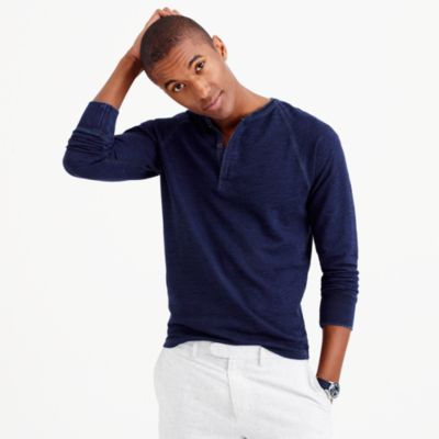 Wallace &amp; Barnes textured cotton indigo henley