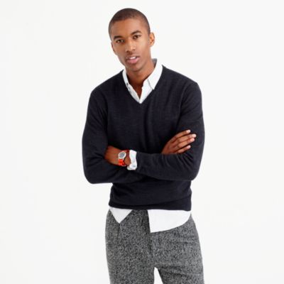 Rugged cotton V-neck sweater