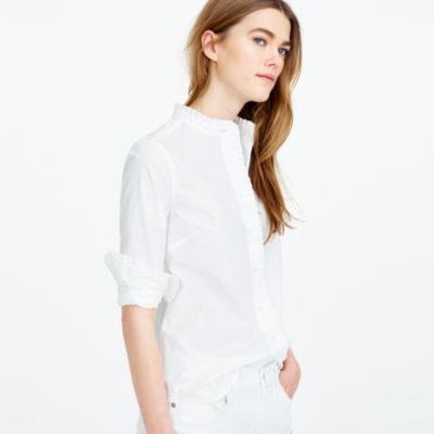 Petite ruffled button-up shirt in white : shirts & tops | J.Crew