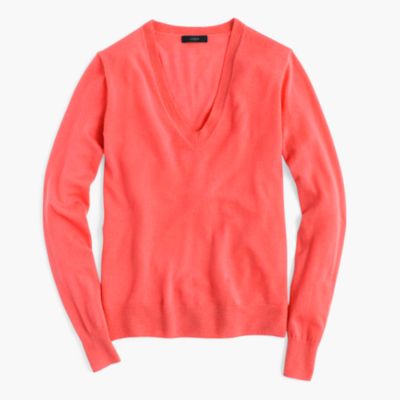 Italian Featherweight Cashmere Classic V Neck Sweater Women S   E9259 OR5933