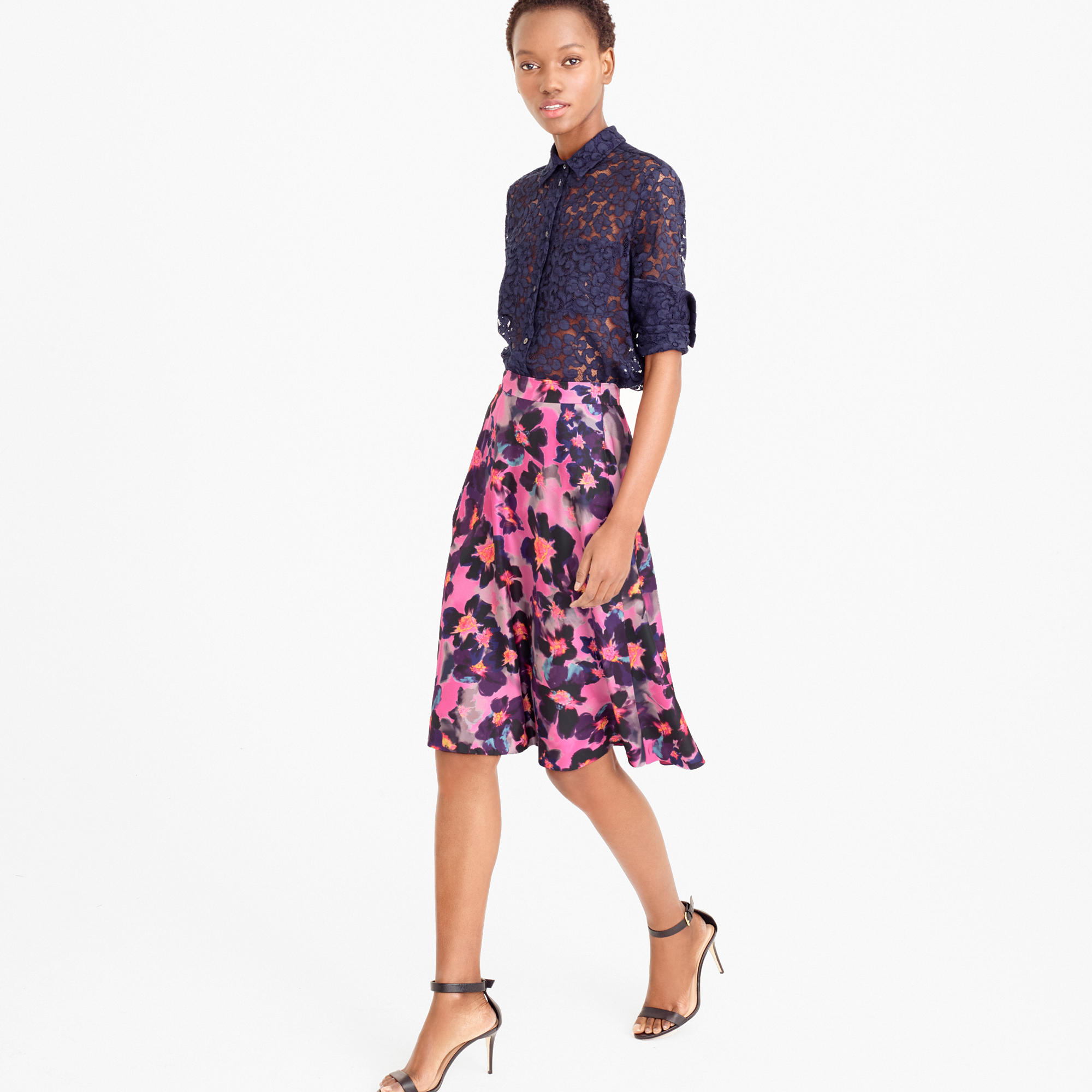 Collection A-line silk twill skirt in watercolor floral : | J.Crew