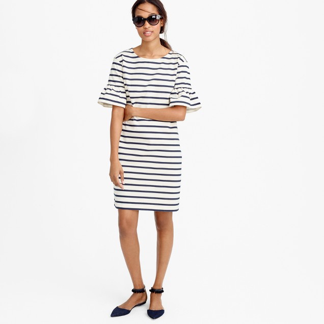 Ruffled bell-sleeve shift dress in stripe : | J.Crew