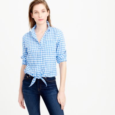 Tie-front boy shirt in gingham