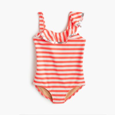Girls' ruffle one-piece swimsuit in stripe : | J.Crew
