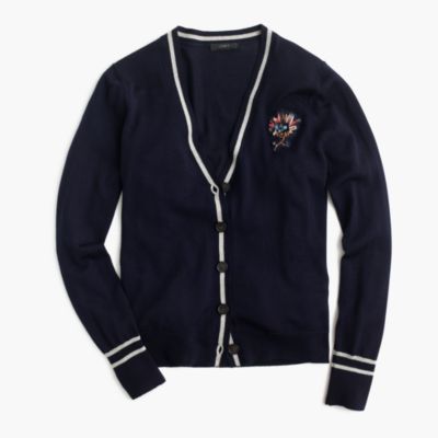 Vneck cardigan sweater with floral patch J.Crew
