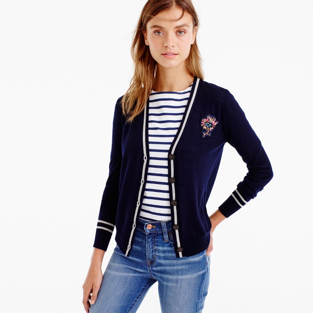 V-neck cardigan sweater with floral patch : | J.Crew