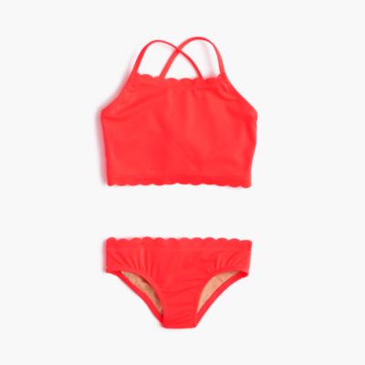 Girls' Scalloped Tankini Set in Neon Girls' Swimwear J.Crew