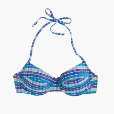 Underwire Halter Bikini Top In Italian Puckered Plaid Women's Swim