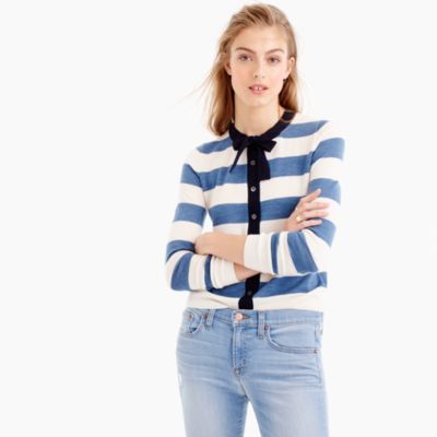 Jackie tie-neck cardigan sweater in stripes