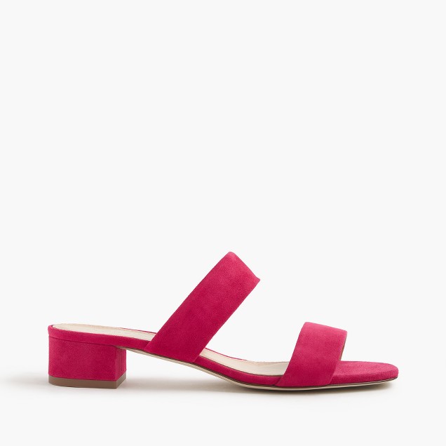 Double-strap suede slides