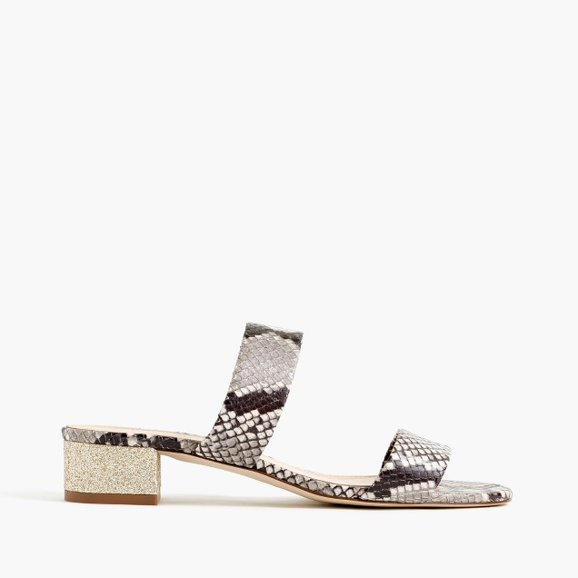 Double-strap slides in snakeskin-printed leather
