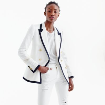 Tipped doublebreasted blazer in linen Women novelty J.Crew