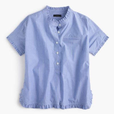 j trim shirts trim Striped with Women ruffle up : button popover