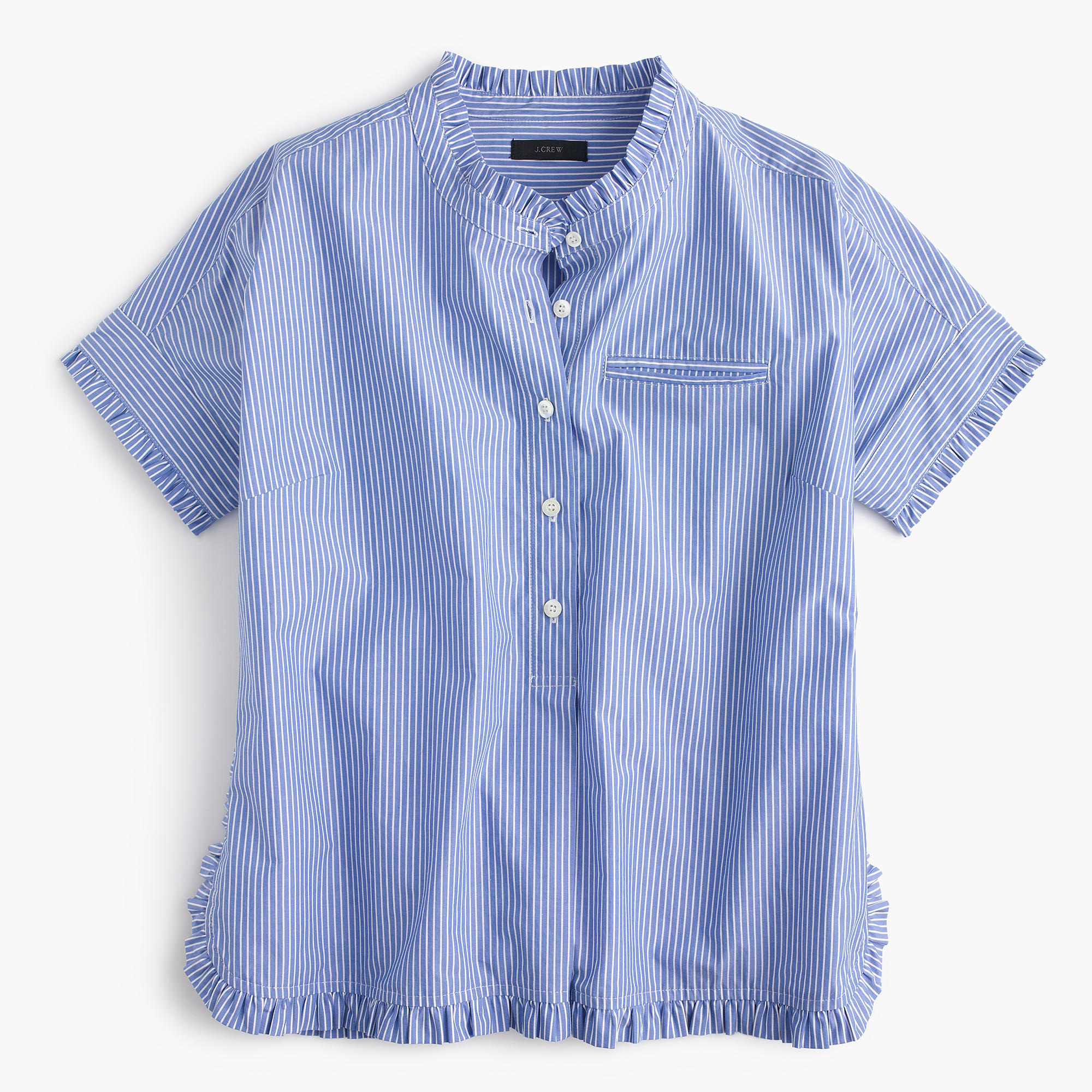 j trim : popover with Striped ruffle button trim up shirts Women j trim : popover with Striped ruffle button trim up shirts Women