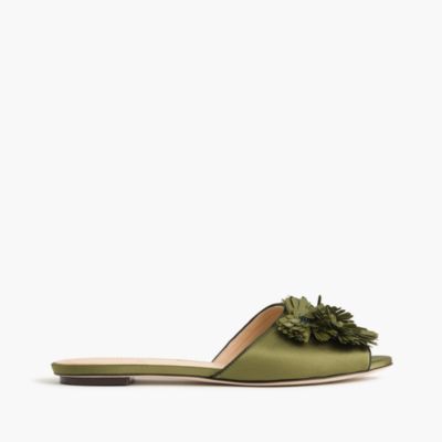 Satin slides with floral embellishments