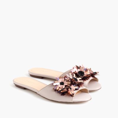Satin slides with floral embellishments